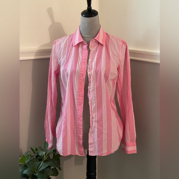 Talbots Pink & White Stripe Button Down Blouse - Picture 2 of 10